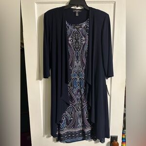 R&M Richards Navy and Purple Dress with Cardigan